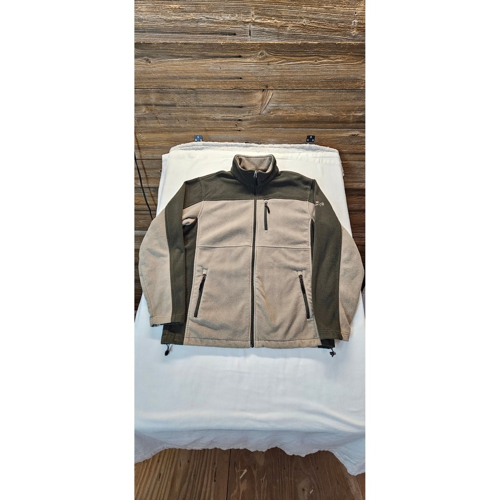 RedHead Mens Fleece Jacket Large Tan Green Full Zip Outdoor Mock Neck Hiking